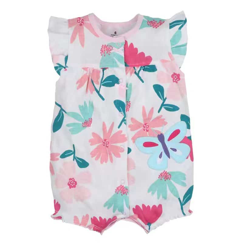 white and pink half sleeve onzie flower print